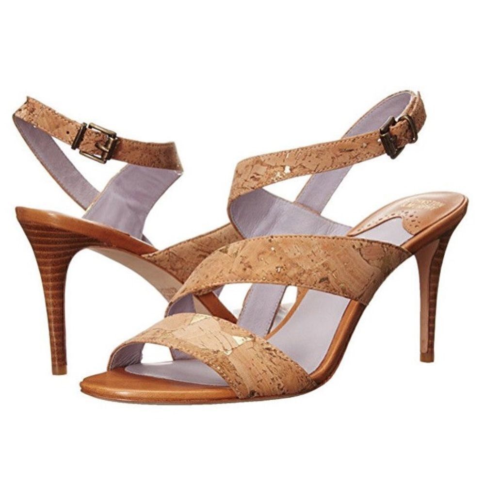 Johnston & Murphy Womens Stacy Open Toe Metallic Cork Dress Sandal | 10M
